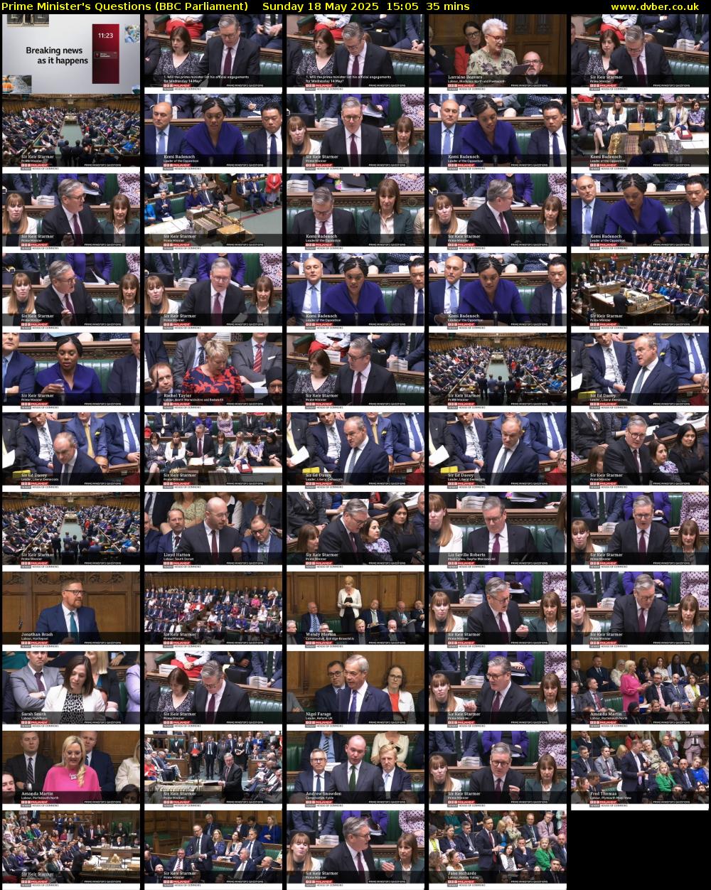 Prime Minister's Questions (BBC Parliament) Sunday 18 May 2025 15:05 - 15:40