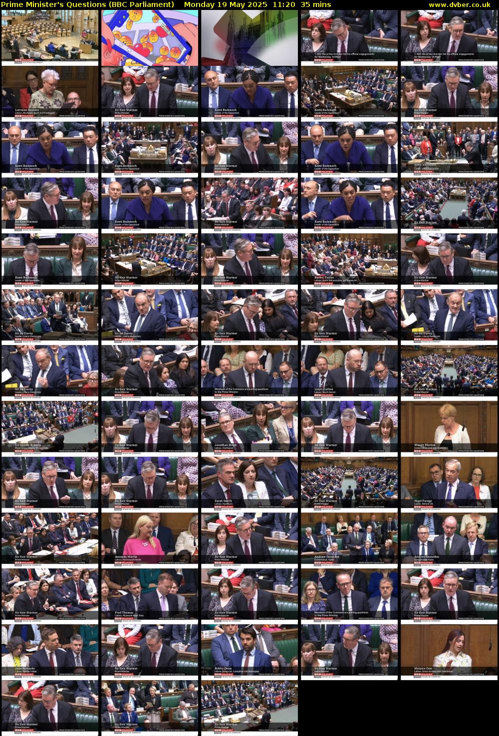 Prime Minister's Questions (BBC Parliament) Monday 19 May 2025 11:20 - 11:55