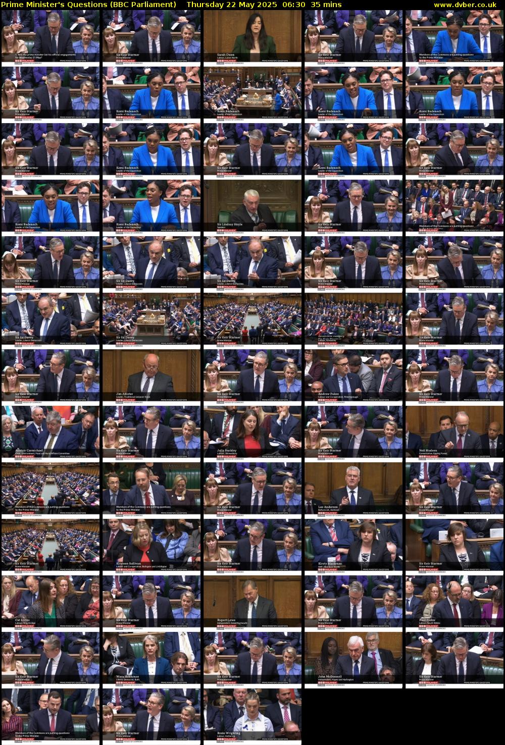 Prime Minister's Questions (BBC Parliament) Thursday 22 May 2025 06:30 - 07:05