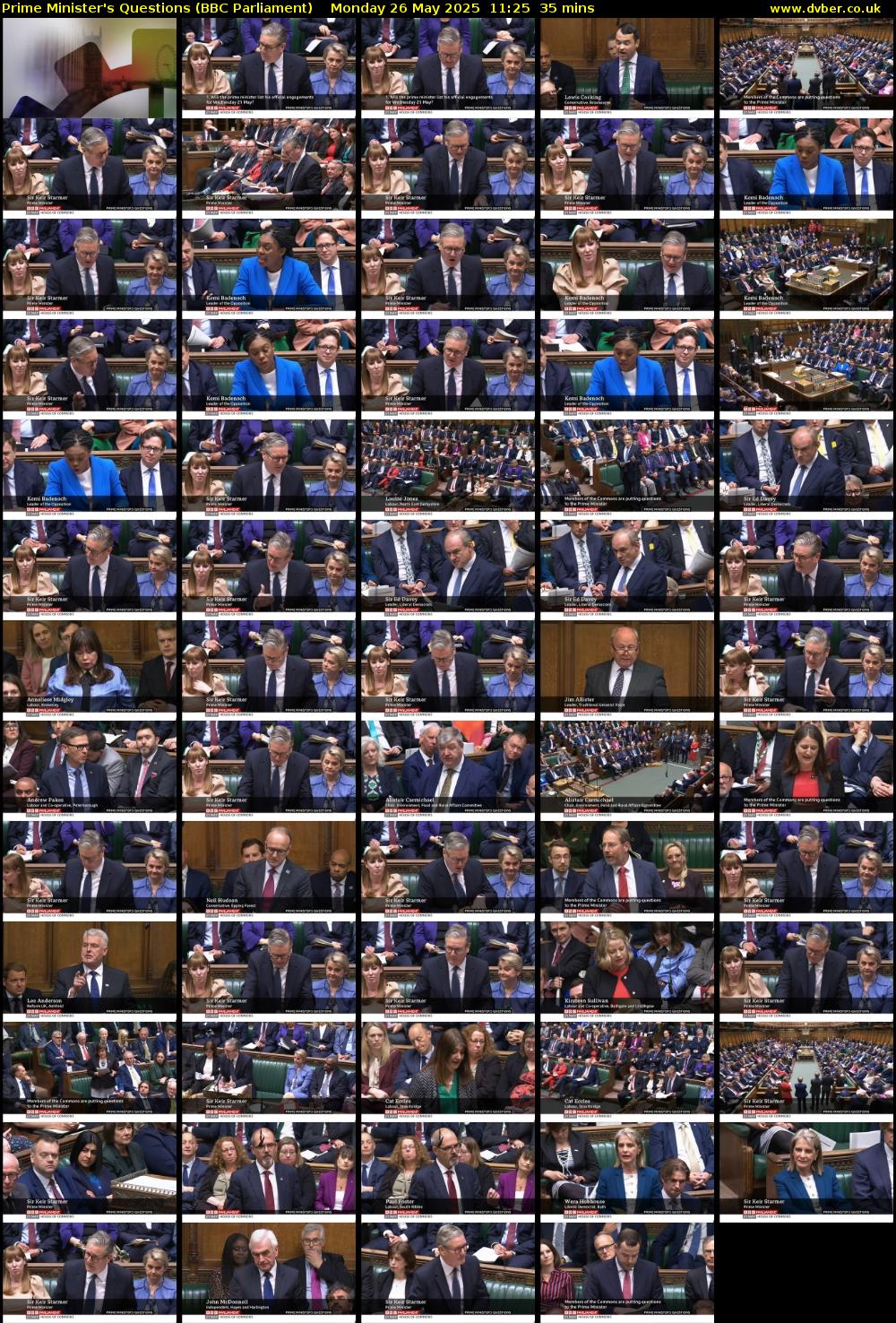 Prime Minister's Questions (BBC Parliament) Monday 26 May 2025 11:25 - 12:00