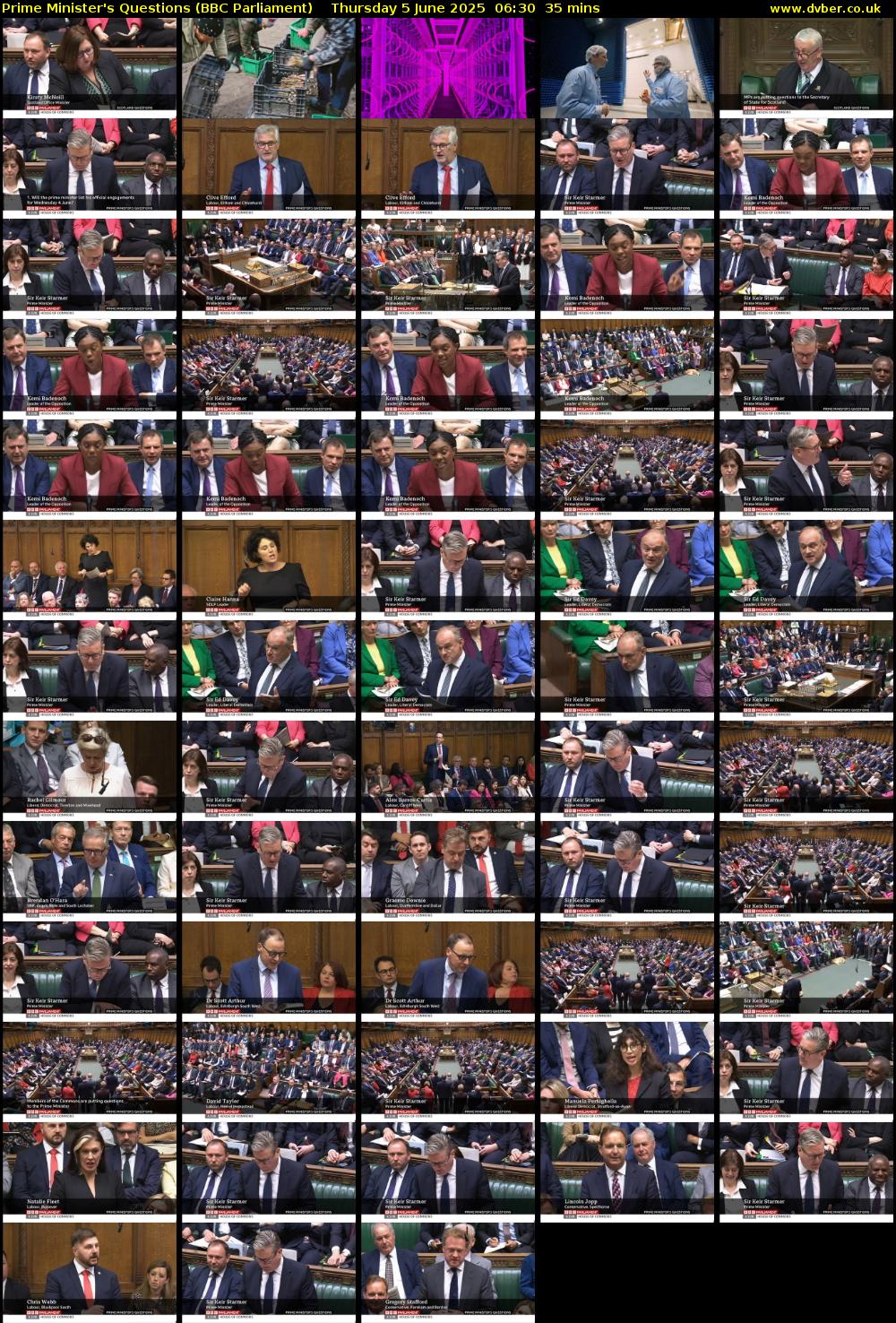 Prime Minister's Questions (BBC Parliament) Thursday 5 June 2025 06:30 - 07:05