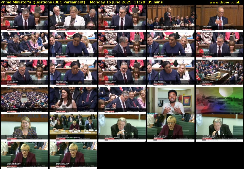Prime Minister's Questions (BBC Parliament) Monday 16 June 2025 11:20 - 11:55