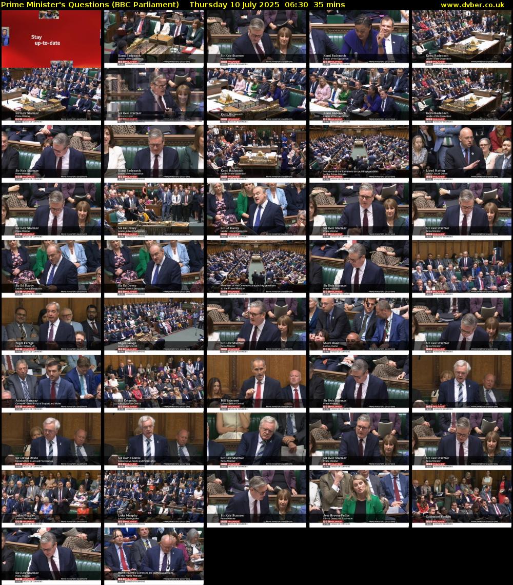 Prime Minister's Questions (BBC Parliament) Thursday 10 July 2025 06:30 - 07:05