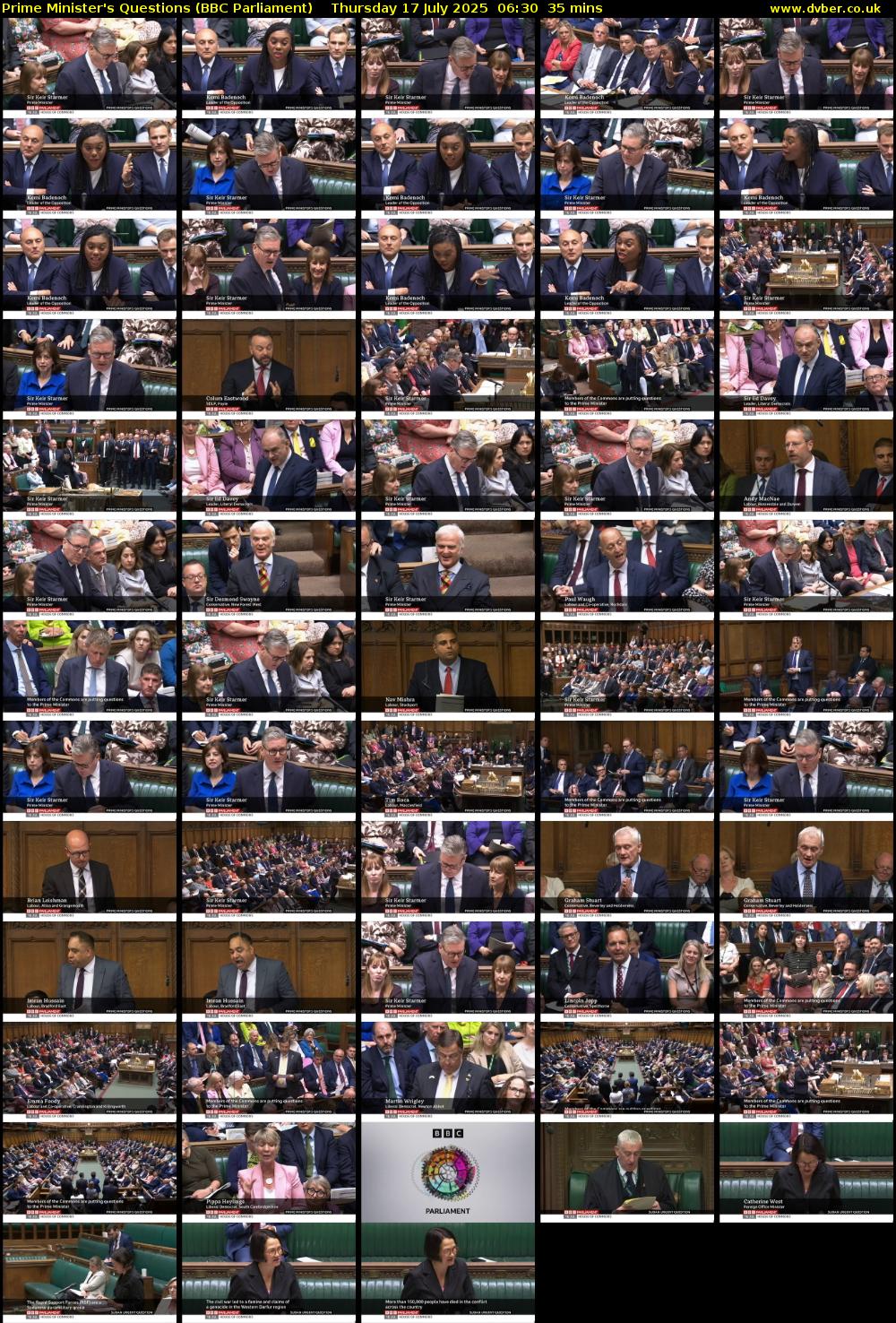 Prime Minister's Questions (BBC Parliament) Thursday 17 July 2025 06:30 - 07:05