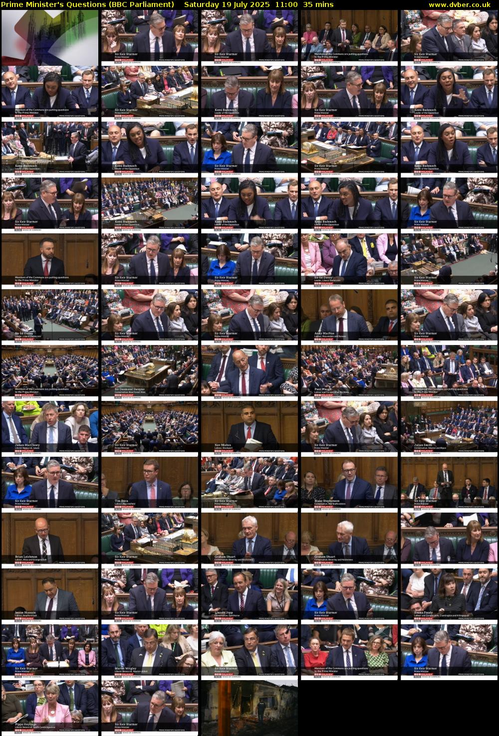 Prime Minister's Questions (BBC Parliament) Saturday 19 July 2025 11:00 - 11:35