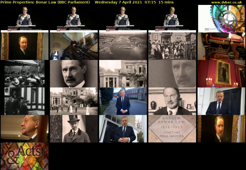 Prime Properties: Bonar Law (BBC Parliament) Wednesday 7 April 2021 07:15 - 07:30