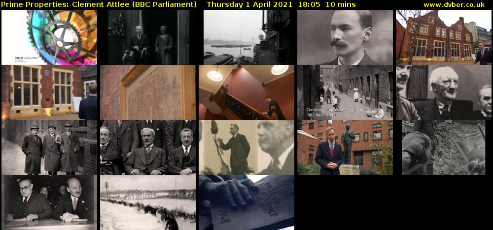 Prime Properties: Clement Attlee (BBC Parliament) Thursday 1 April 2021 18:05 - 18:15