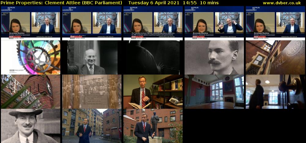 Prime Properties: Clement Attlee (BBC Parliament) Tuesday 6 April 2021 14:55 - 15:05
