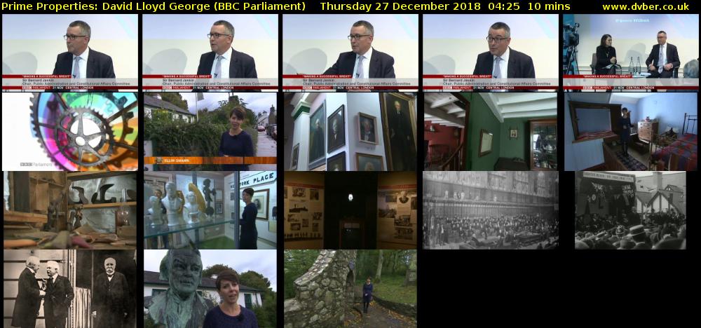 Prime Properties: David Lloyd George (BBC Parliament) Thursday 27 December 2018 04:25 - 04:35