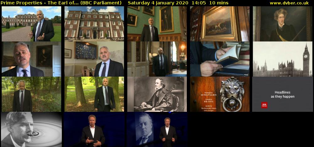 Prime Properties - The Earl of... (BBC Parliament) Saturday 4 January 2020 14:05 - 14:15