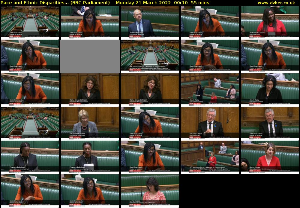 Race and Ethnic Disparities... (BBC Parliament) Monday 21 March 2022 00:10 - 01:05