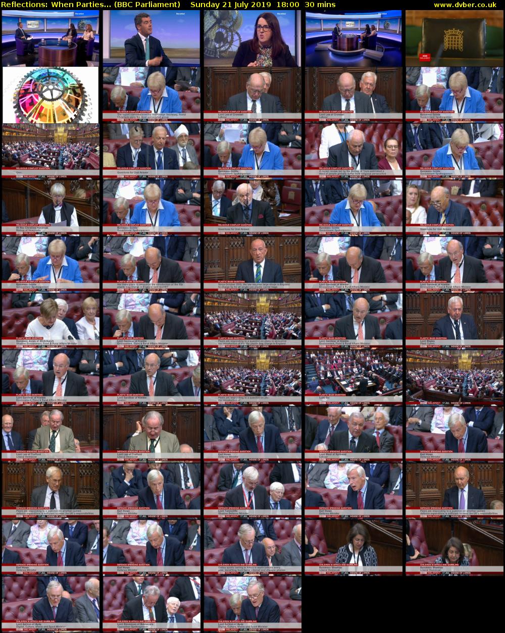 Reflections: When Parties... (BBC Parliament) Sunday 21 July 2019 18:00 - 18:30