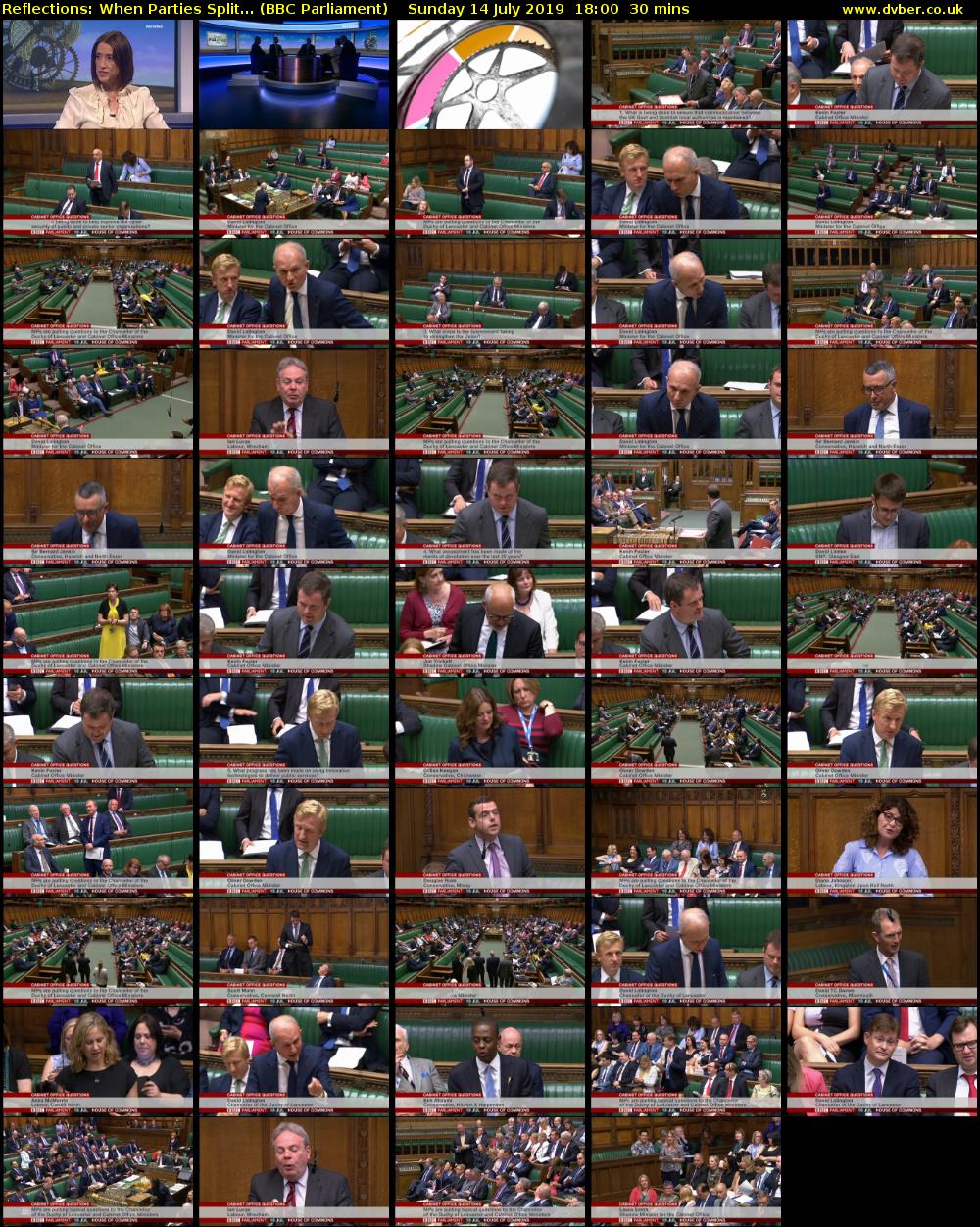 Reflections: When Parties Split... (BBC Parliament) Sunday 14 July 2019 18:00 - 18:30