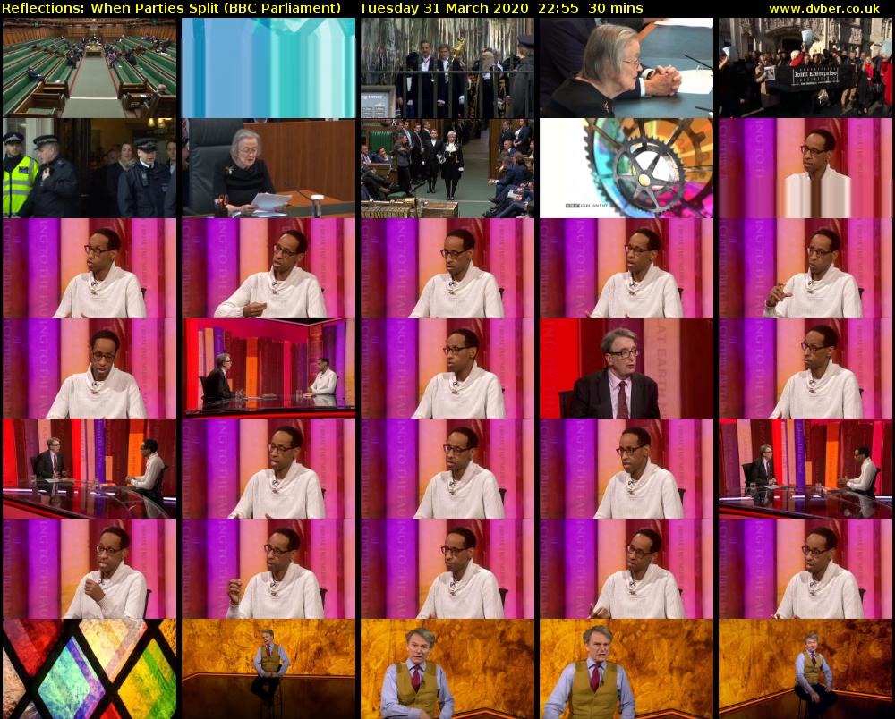 Reflections: When Parties Split (BBC Parliament) Tuesday 31 March 2020 22:55 - 23:25