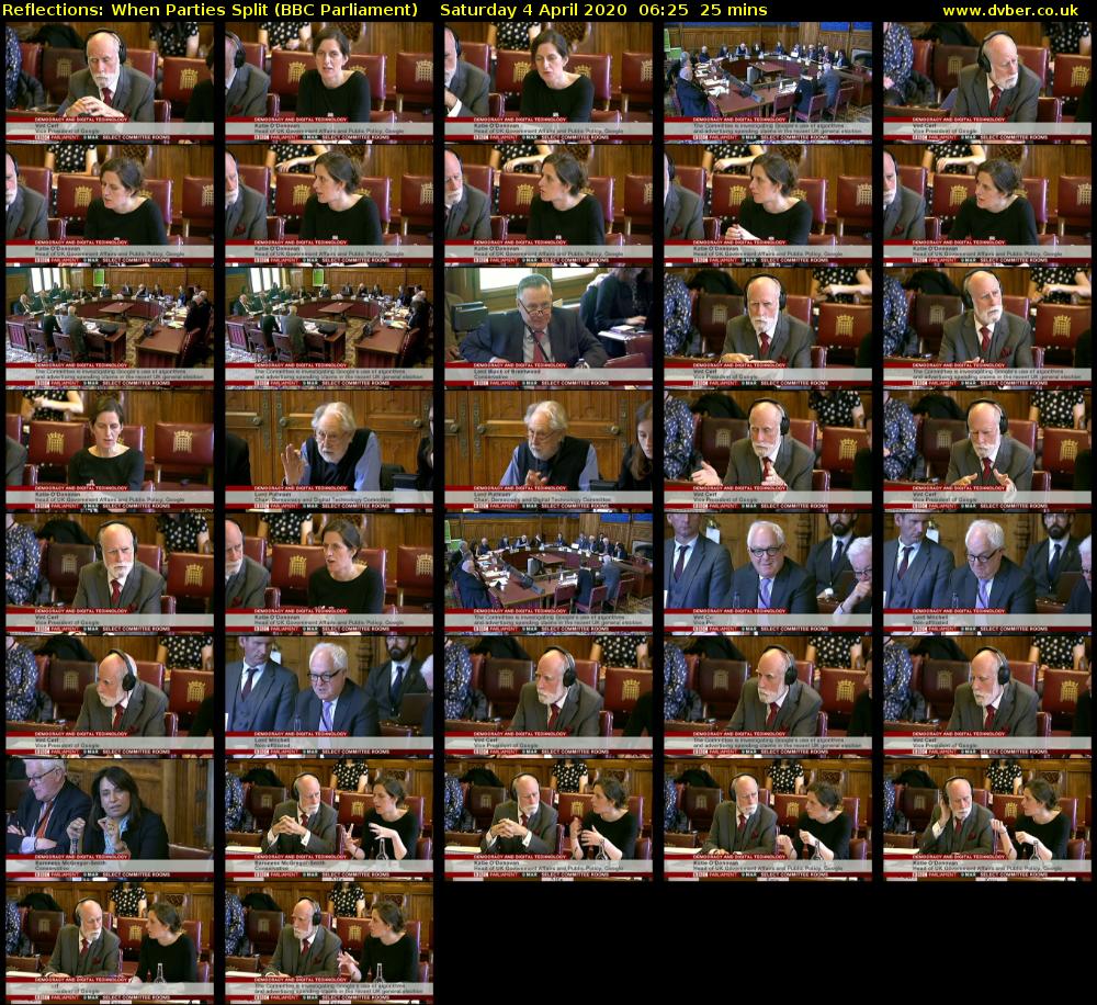 Reflections: When Parties Split (BBC Parliament) Saturday 4 April 2020 06:25 - 06:50