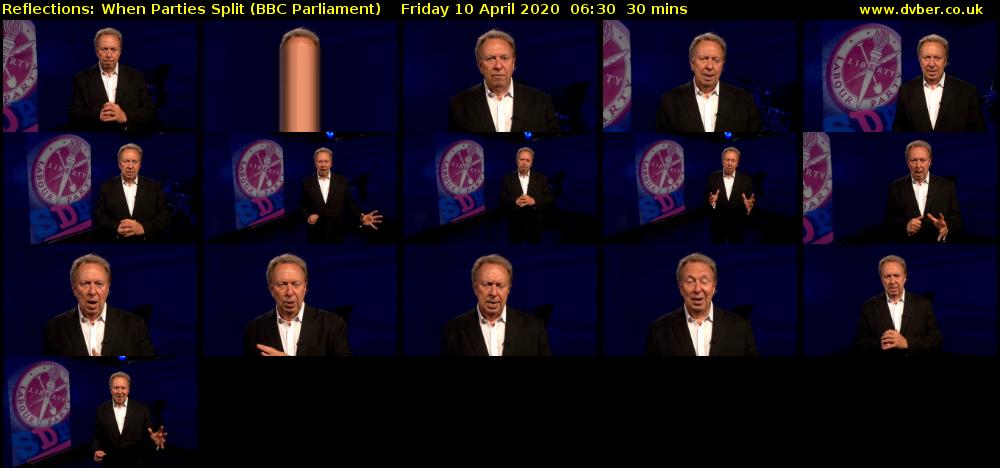 Reflections: When Parties Split (BBC Parliament) Friday 10 April 2020 06:30 - 07:00