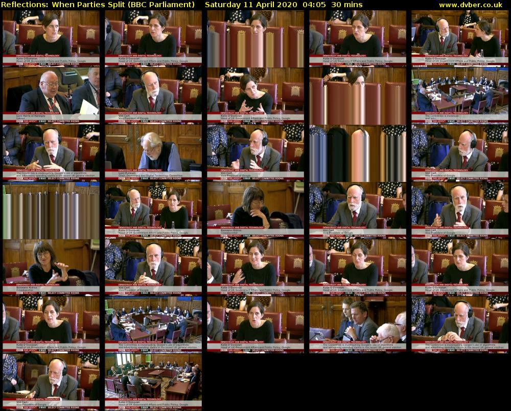 Reflections: When Parties Split (BBC Parliament) Saturday 11 April 2020 04:05 - 04:35