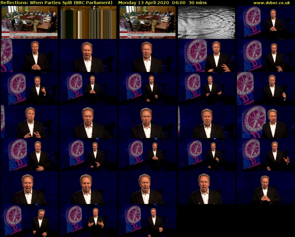 Reflections: When Parties Split (BBC Parliament) Monday 13 April 2020 04:00 - 04:30