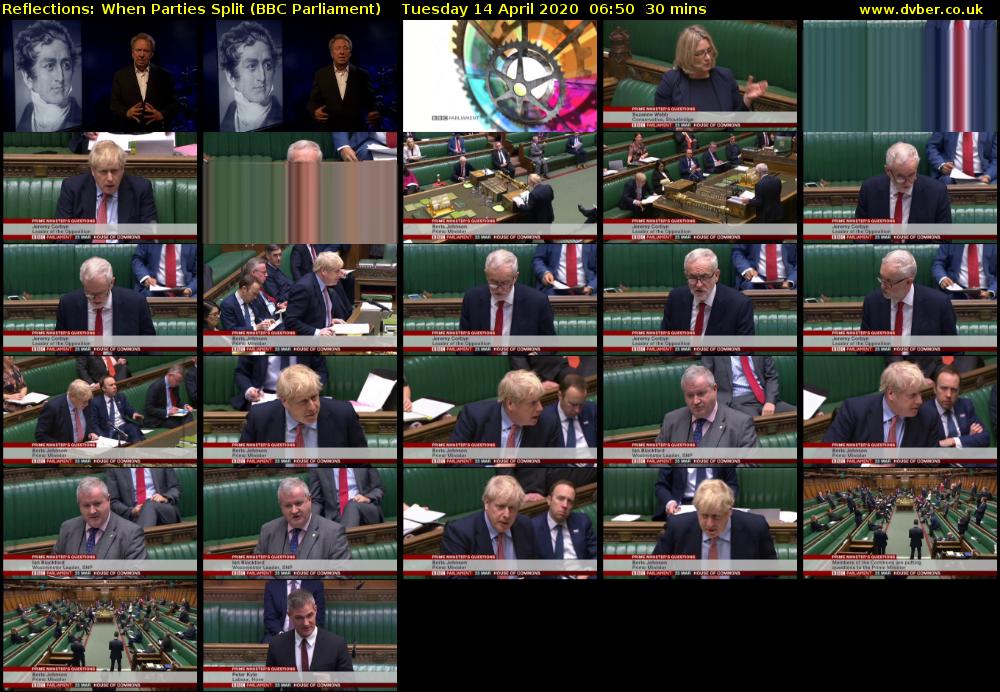 Reflections: When Parties Split (BBC Parliament) Tuesday 14 April 2020 06:50 - 07:20