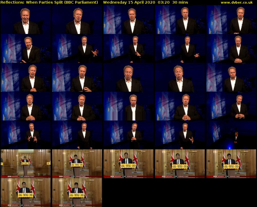 Reflections: When Parties Split (BBC Parliament) Wednesday 15 April 2020 03:20 - 03:50