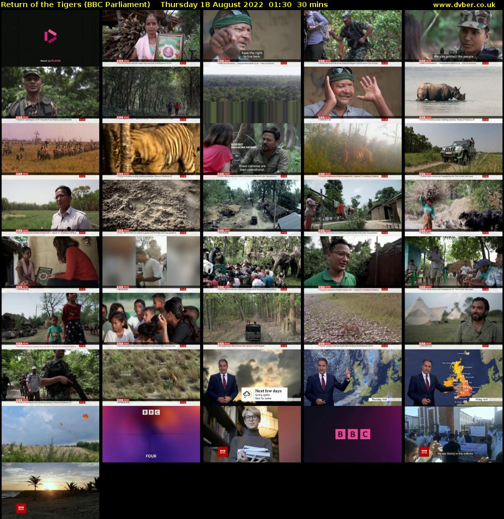 Return of the Tigers (BBC Parliament) Thursday 18 August 2022 01:30 - 02:00