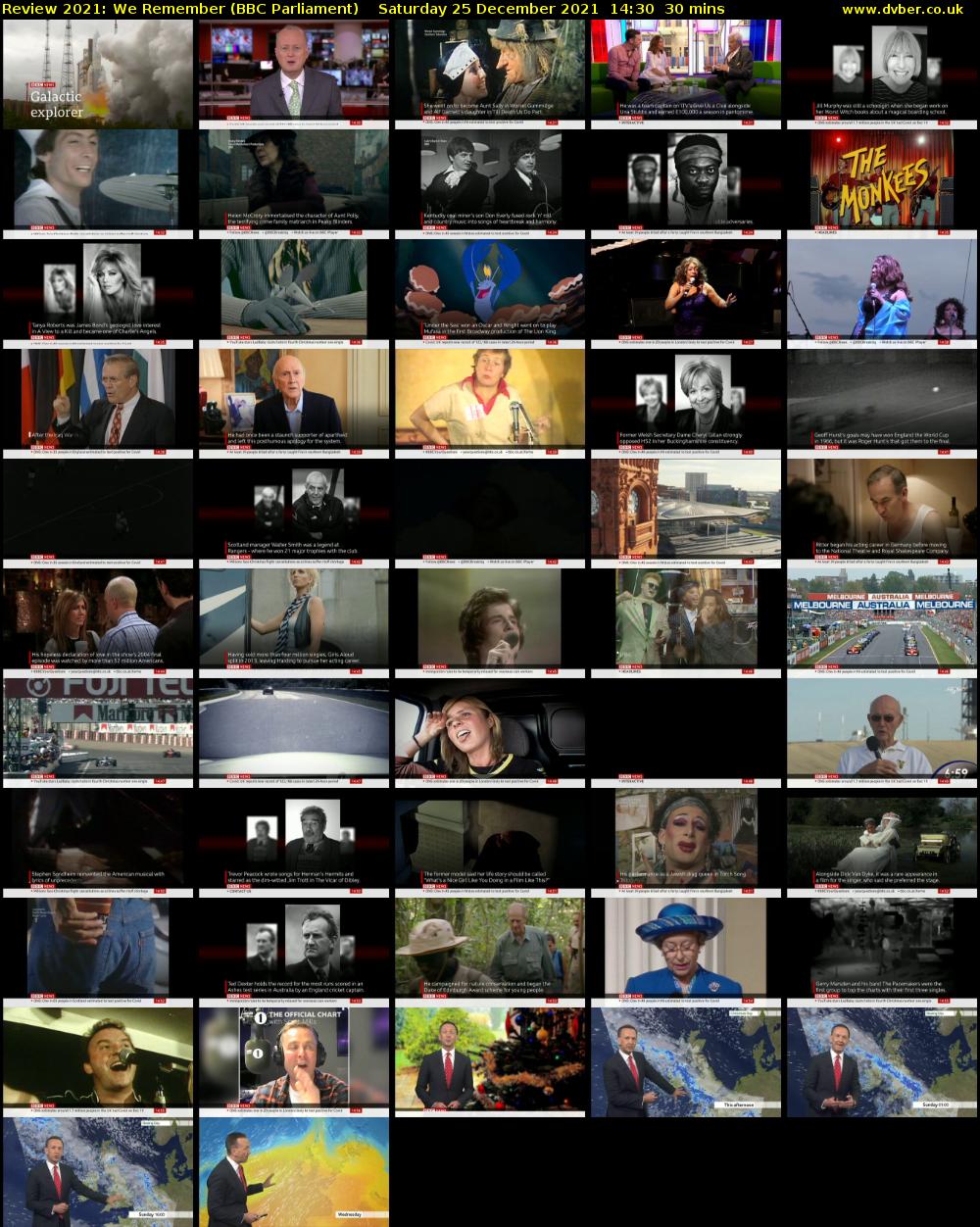 Review 2021: We Remember (BBC Parliament) Saturday 25 December 2021 14:30 - 15:00