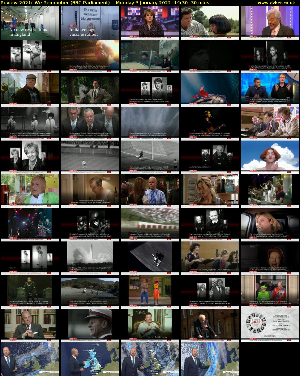 Review 2021: We Remember (BBC Parliament) Monday 3 January 2022 14:30 - 15:00