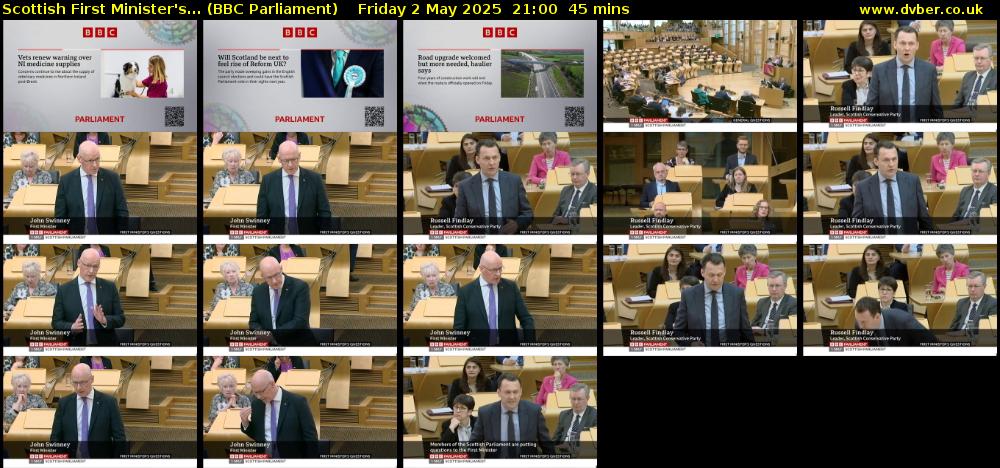 Scottish First Minister's... (BBC Parliament) Friday 2 May 2025 21:00 - 21:45