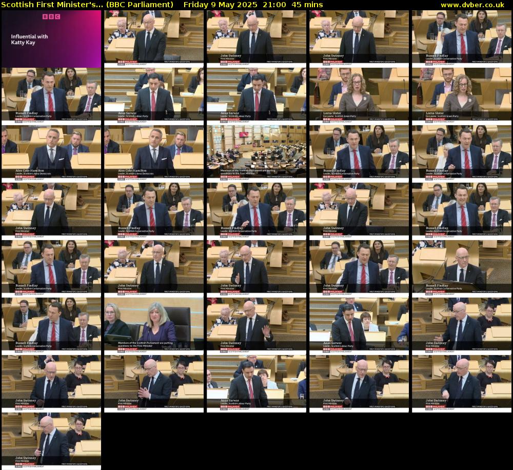 Scottish First Minister's... (BBC Parliament) Friday 9 May 2025 21:00 - 21:45
