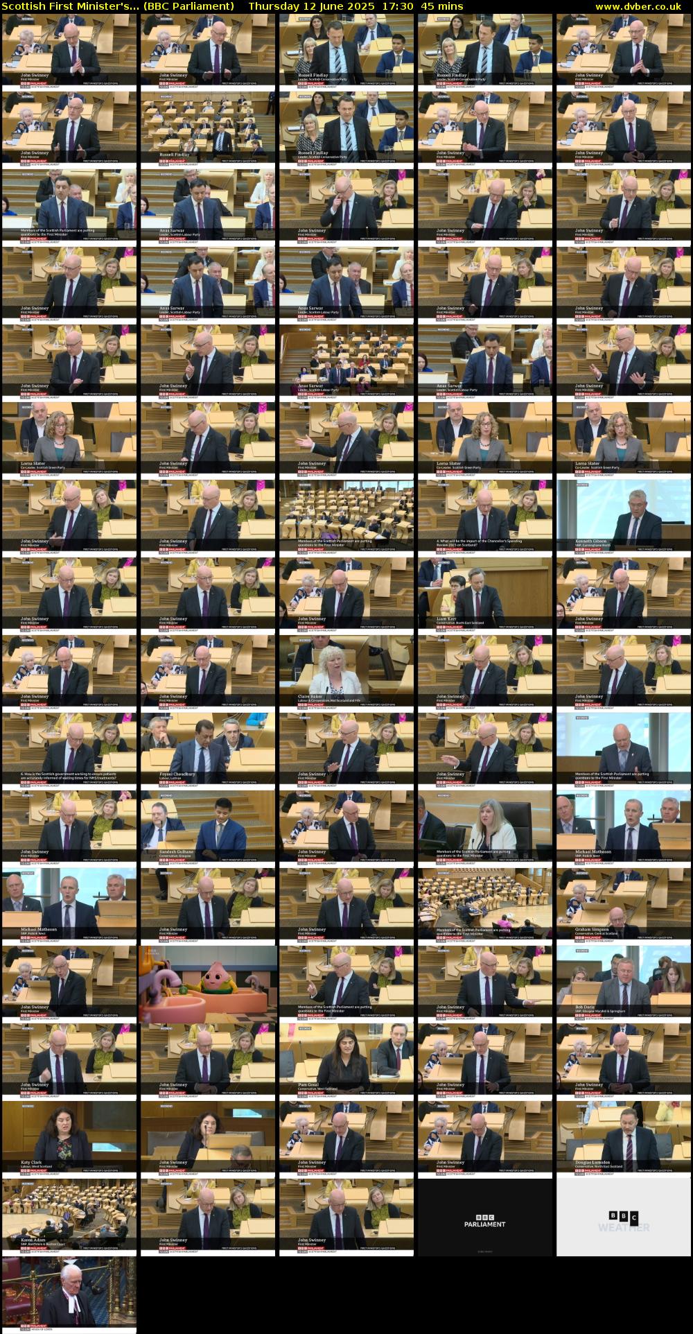 Scottish First Minister's... (BBC Parliament) Thursday 12 June 2025 17:30 - 18:15