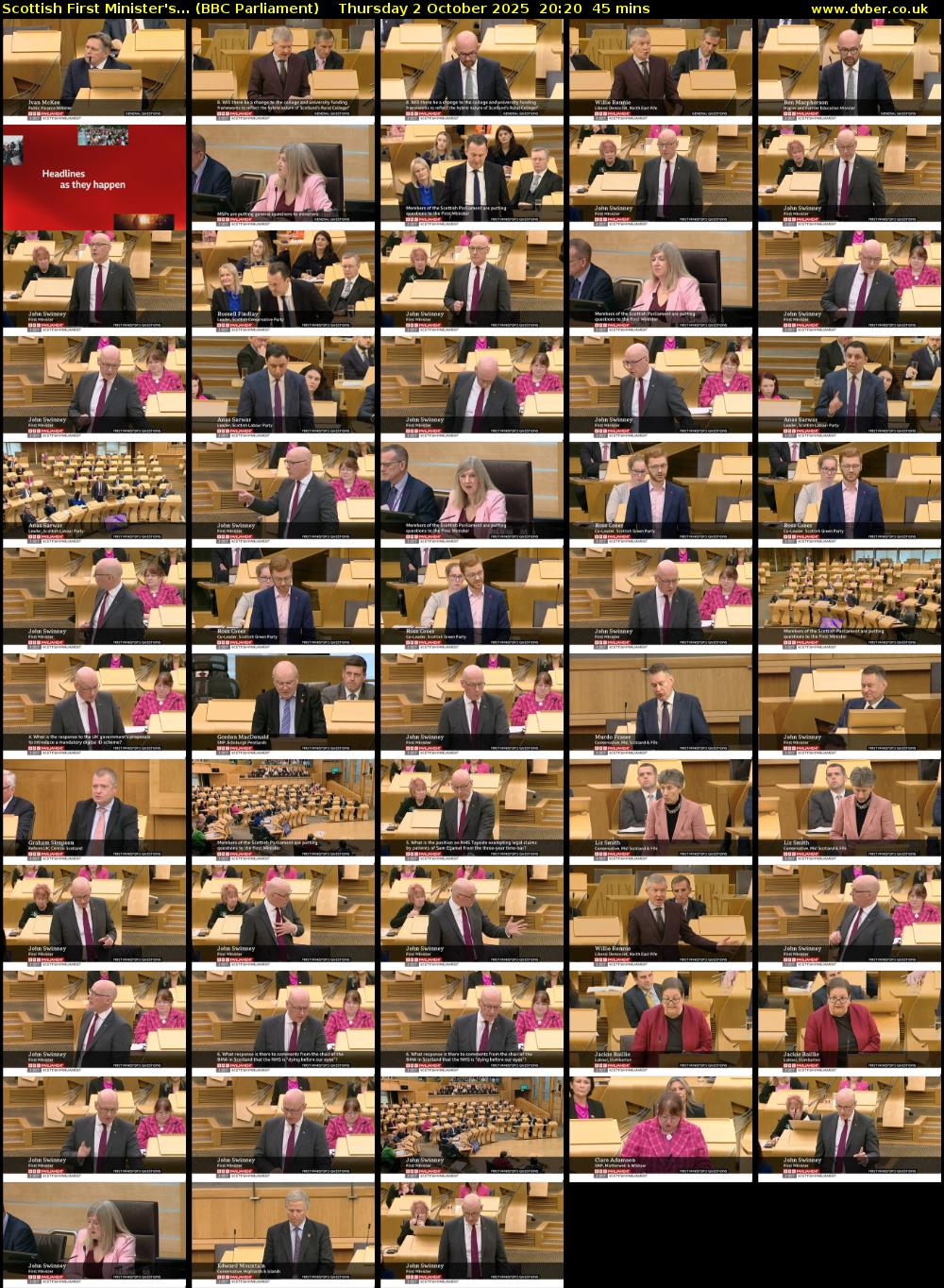Scottish First Minister's... (BBC Parliament) Thursday 2 October 2025 20:20 - 21:05