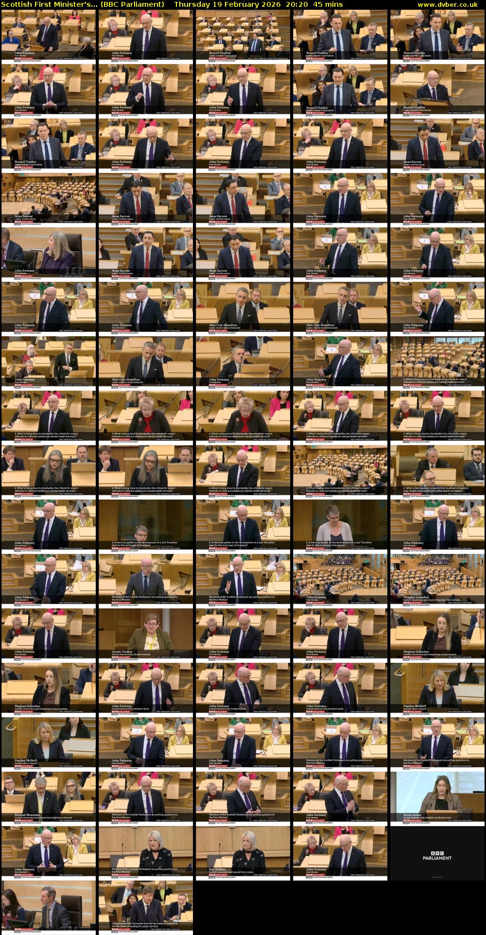 Scottish First Minister's... (BBC Parliament) Thursday 19 February 2026 20:20 - 21:05