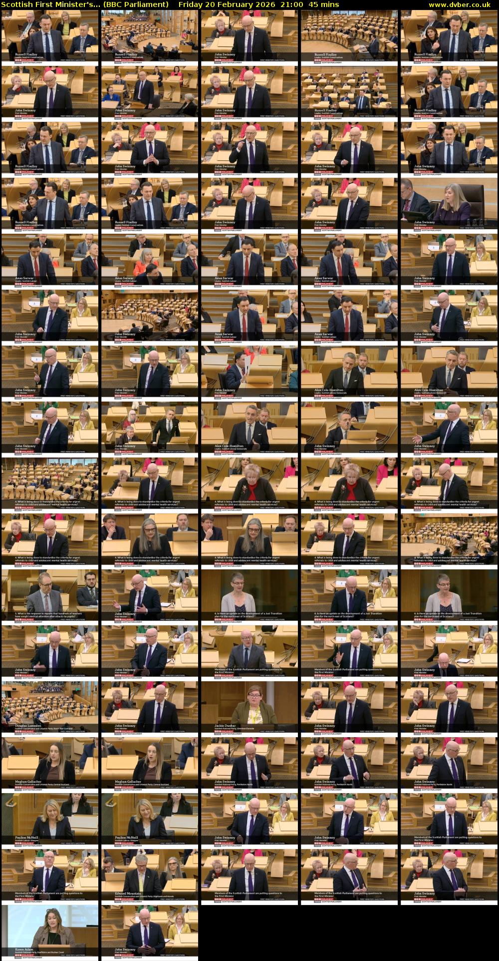 Scottish First Minister's... (BBC Parliament) Friday 20 February 2026 21:00 - 21:45
