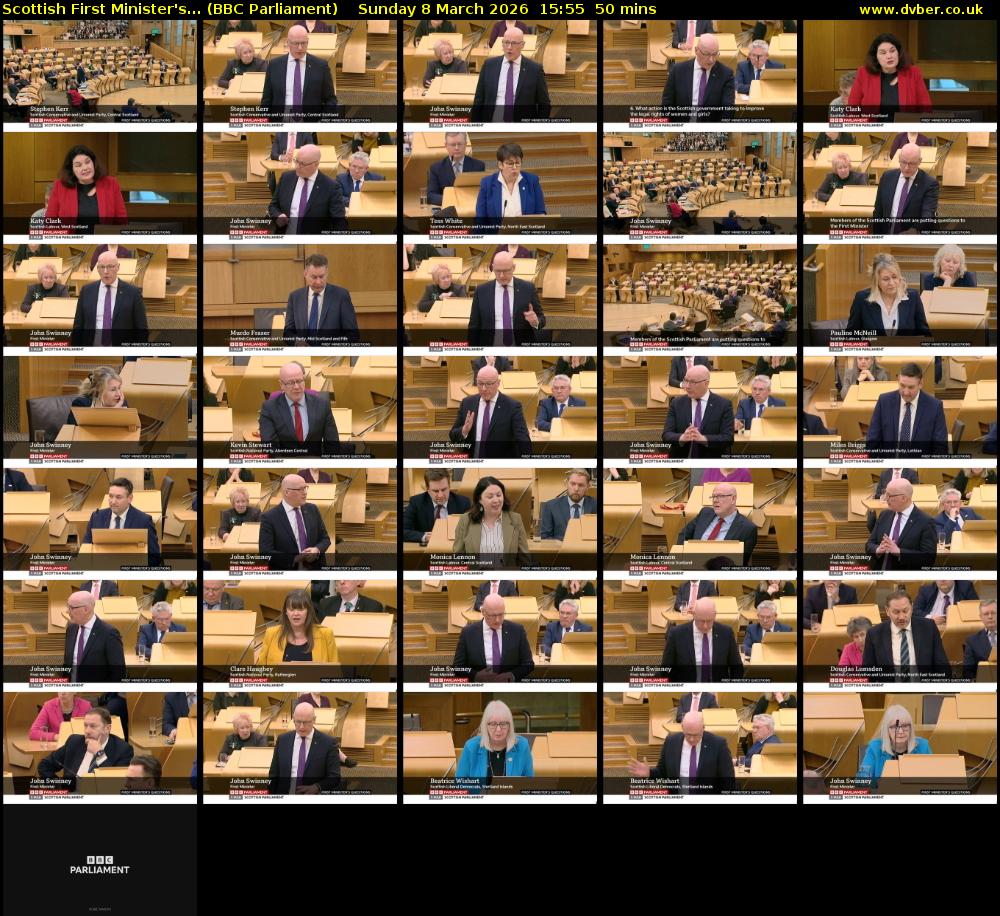 Scottish First Minister's... (BBC Parliament) Sunday 8 March 2026 15:55 - 16:45