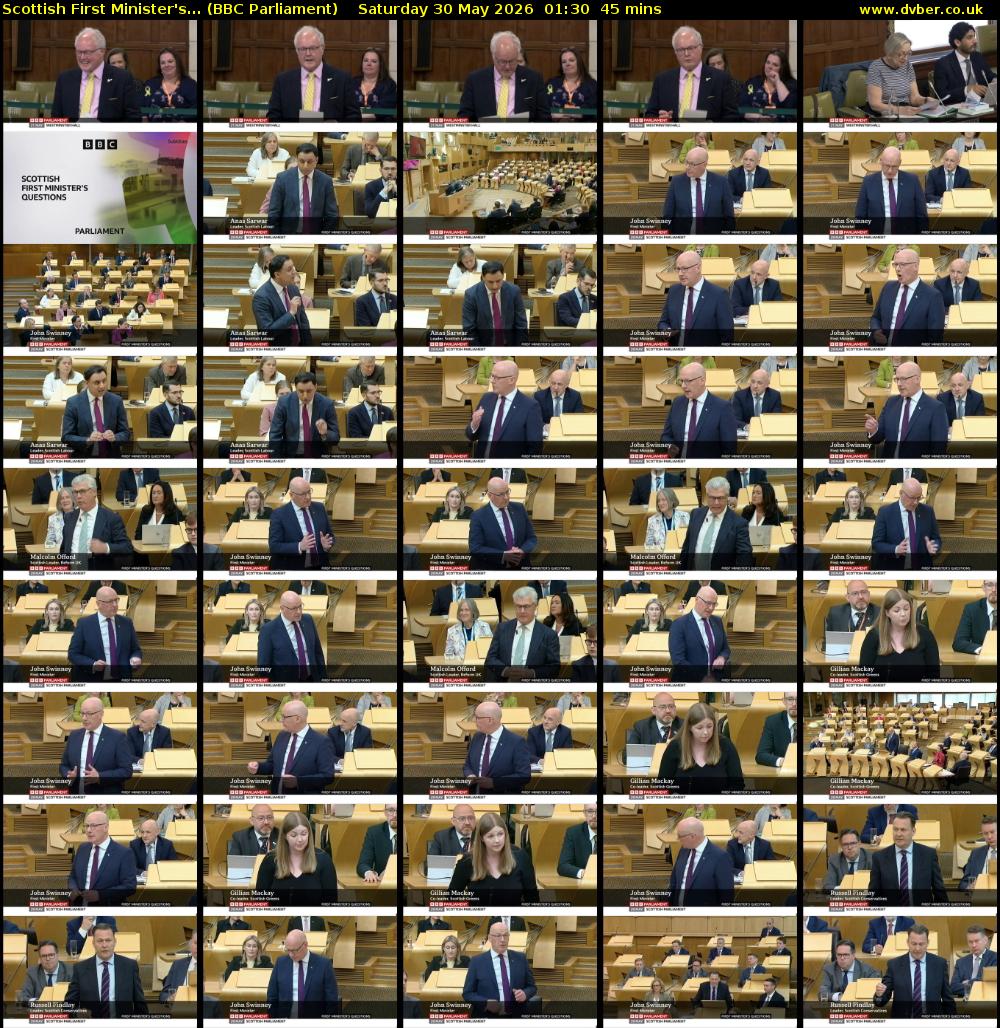 Scottish First Minister's... (BBC Parliament) Saturday 30 May 2026 01:30 - 02:15