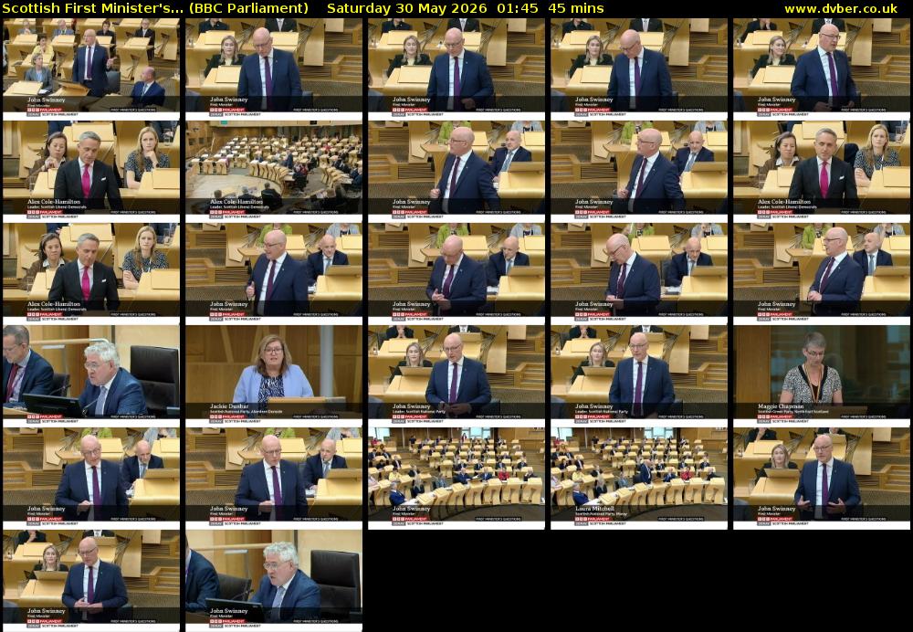 Scottish First Minister's... (BBC Parliament) Saturday 30 May 2026 01:45 - 02:30