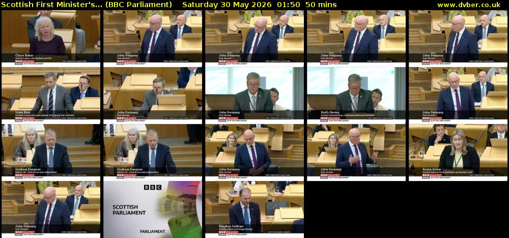 Scottish First Minister's... (BBC Parliament) Saturday 30 May 2026 01:50 - 02:40