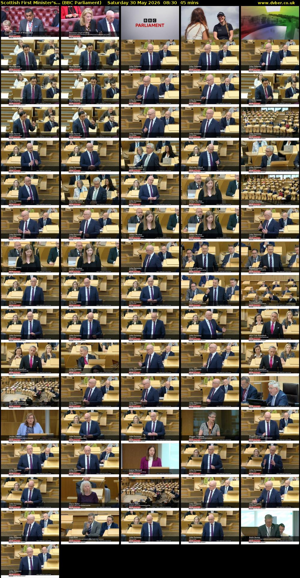 Scottish First Minister's... (BBC Parliament) Saturday 30 May 2026 08:30 - 09:15