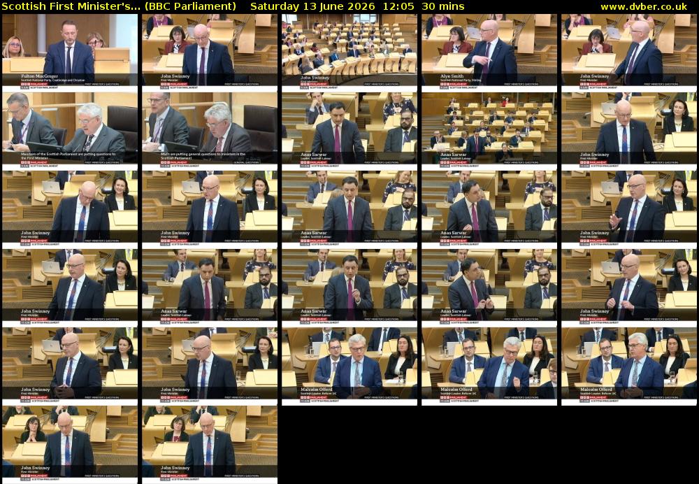 Scottish First Minister's... (BBC Parliament) Saturday 13 June 2026 12:05 - 12:35