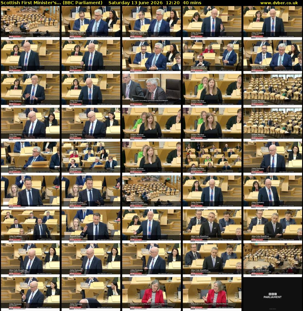 Scottish First Minister's... (BBC Parliament) Saturday 13 June 2026 12:20 - 13:00