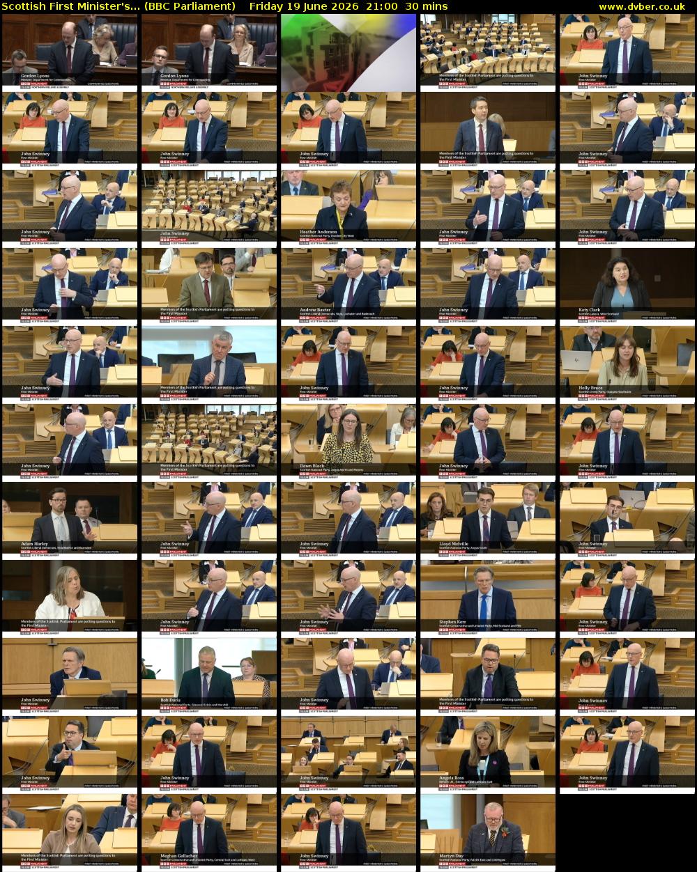Scottish First Minister's... (BBC Parliament) Friday 19 June 2026 21:00 - 21:30
