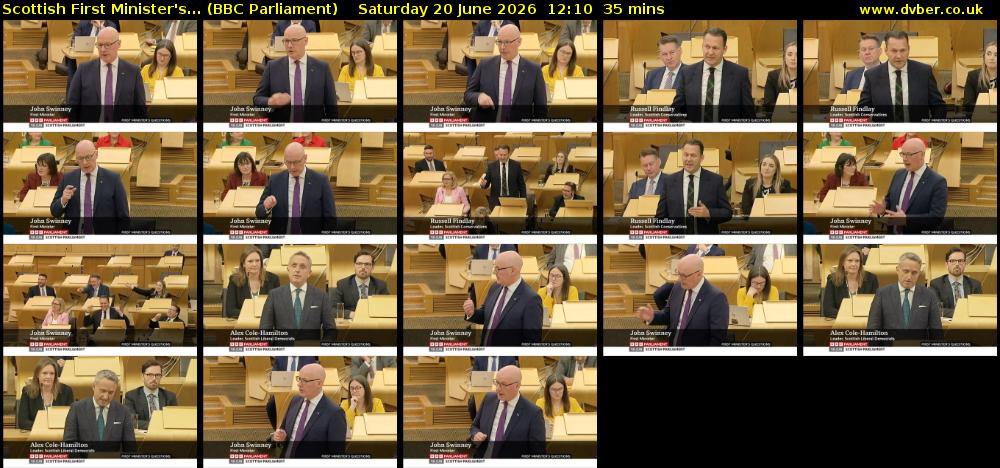Scottish First Minister's... (BBC Parliament) Saturday 20 June 2026 12:10 - 12:45