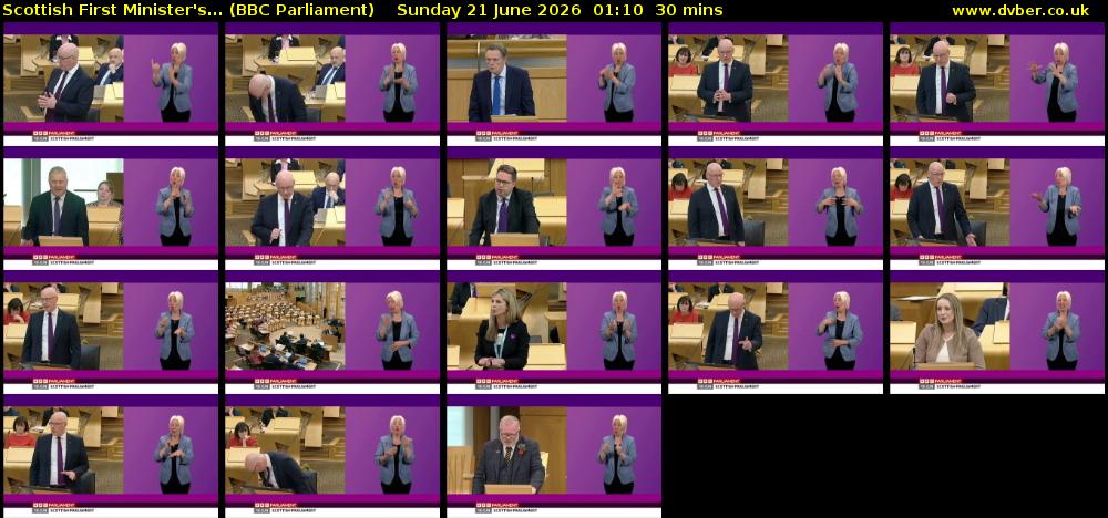 Scottish First Minister's... (BBC Parliament) Sunday 21 June 2026 01:10 - 01:40