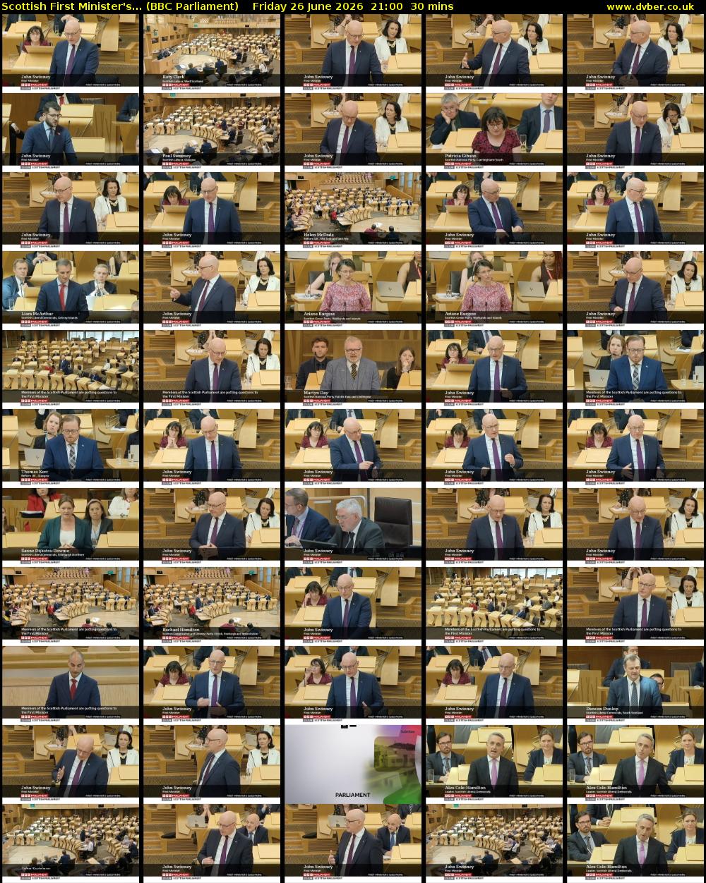 Scottish First Minister's... (BBC Parliament) Friday 26 June 2026 21:00 - 21:30