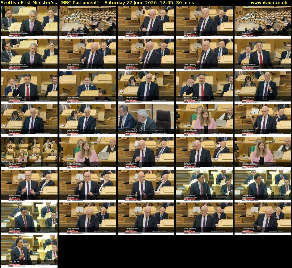 Scottish First Minister's... (BBC Parliament) Saturday 27 June 2026 12:05 - 12:35