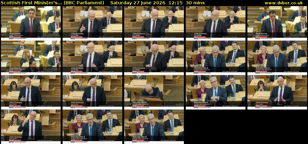 Scottish First Minister's... (BBC Parliament) Saturday 27 June 2026 12:15 - 12:45