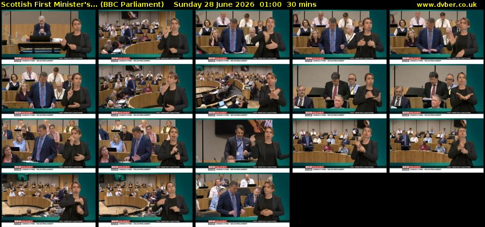 Scottish First Minister's... (BBC Parliament) Sunday 28 June 2026 01:00 - 01:30
