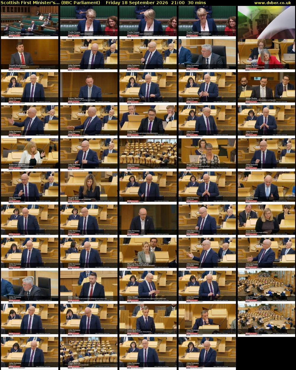 Scottish First Minister's... (BBC Parliament) Friday 18 September 2026 21:00 - 21:30