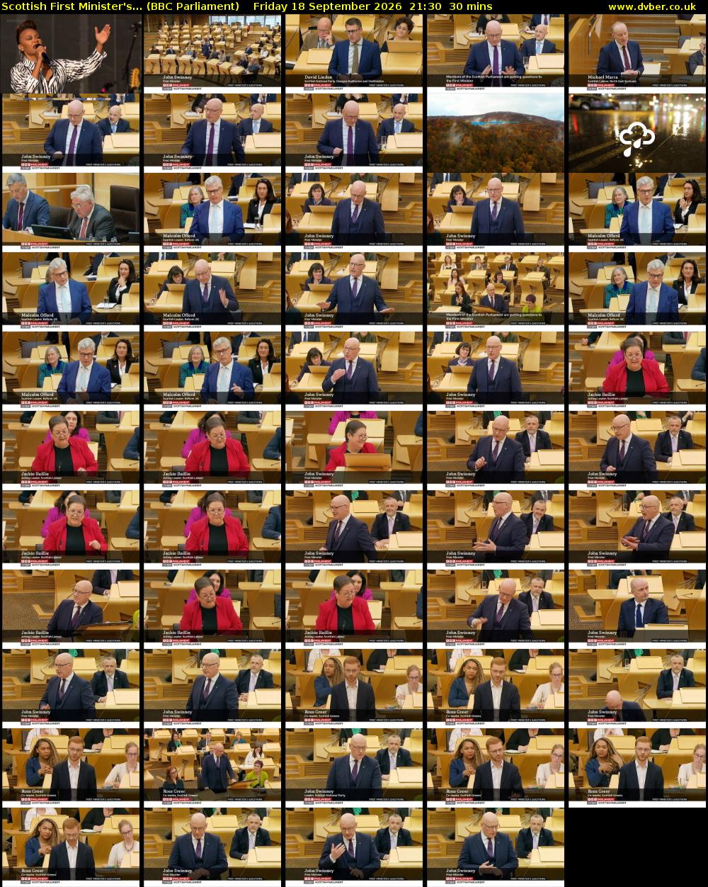 Scottish First Minister's... (BBC Parliament) Friday 18 September 2026 21:30 - 22:00