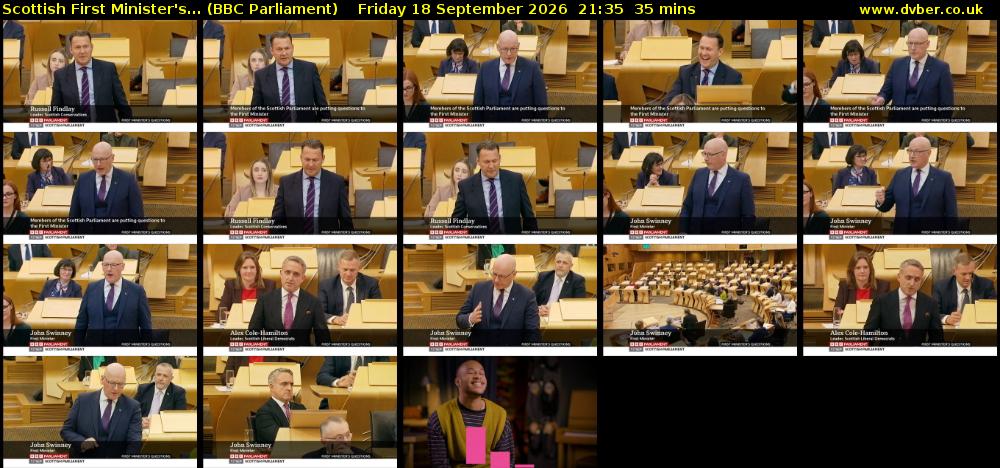 Scottish First Minister's... (BBC Parliament) Friday 18 September 2026 21:35 - 22:10